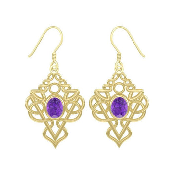 True Celtic pride ~ Sterling Solid Gold Jewelry Scottish Thistle Hook Earrings with a Sparkling Gemstone GTE593 - Jewelry
